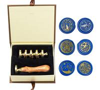 Kit de sellos de cera, ANBOSE Set de sellos de cera para animales con 6 cabezas de latón removibles y 1 mango de madera, sello de cera con forma de ballena y gato para tarjetas e invitaciones
