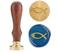 Kit de sellos de cera cristiana con 6 cabezas de latón + mango y caja de regalo - Cruz, pez de Jesús, fe esperanza amor - Símbolos religiosos para sobres, cartas, diario de la Biblia (pez cruz