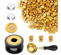 Kit de sellos Ioggtser - 450 perlas de cera de oro, calentador de sello, cuchara de fusión, 2 velas, kit de sellado para sobres
