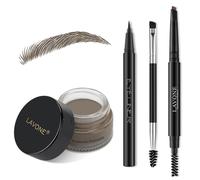 Kit de sellos para cejas LAVONE: l piz impermeable, delineador, pomada y pincel doble para cejas (gris oscuro)