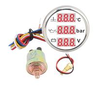 Kit de sensor de instrumentos de 3 pulgadas Temperatura del refrigerante del motor Medidor de presión de aceite Voltímetro de batería Pantalla digital retroiluminada de 52 mm para (Cubierta plateada