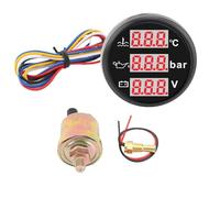 Kit de sensor de instrumentos de 3 pulgadas Temperatura del refrigerante del motor Medidor de presión de aceite Voltímetro de batería Pantalla digital retroiluminada de 52 mm para (Esfera negra