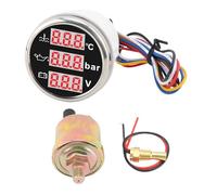 Kit de sensores de instrumentos 3 en 1, medidor de presión de aceite y temperatura del refrigerante del motor, voltímetro de batería, retroiluminación de pantalla Digital de 52mm (Cubierta plateada