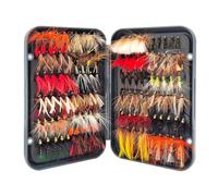 Kit de señuelos de pesca | Surtido de 120 moscas secas y ahogadas con de almacenamiento | Kit de señuelos | para la pesca del bar, sapo, hinojo de agua dulce, corrientes,