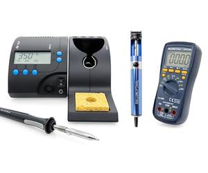 Kit de servicio electrónico: estación de soldadura ersa RDS 80 (80 W, 3 preajustes, modo de espera/apagado automático) + multímetro digital True RMS CAT III 600 V/CAT II 1000 V + bomba desoldadora ESD