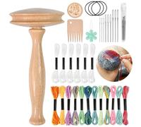 Kit de Seta de Madera para Remendar Calcetines 14,5cm Set Costura Darning Mushroom con 18 Hilos de Colores 8m y 9 Agujas para Tejer y Reparar Ropa, para Zurcir Jerséis, Pantalones, Gorros y Bufandas