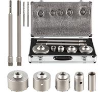 Kit de Sierra de Agujero para Hormigón VEVOR, Juego de Brocas SDS de 30/40/65/80/100 mm con Varilla de Conexión de 11.8"/300 mm para Ladrillo, Hormigón, Cemento, Piedra, Mampostería y Azulejos