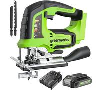 Kit de sierra de calar Greenworks 24V sin cable con 2 cuchillas, motor sin escobillas, control de velocidad variable, 4 ajustes orbitales