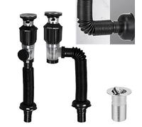 Kit de sifón para lavabo, sifón con desagüe: Nizirioo Kit de tubo de desagüe para lavabo y fregadero de baño, kit de desagüe con manguera de desagüe flexible de 300 - 1000 mm, se puede ampliar