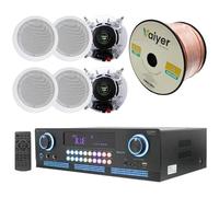 Kit de Sistema de Cine en casa, Amplificador Bluetooth de 2000 vatios con 6 Altavoces de Pared de 5.25 Pulgadas y 175 vatios y Cable de Altavoz de Calibre 16 de 250 pies Technical Pro