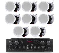 Kit de Sistema de Cine en casa con Receptor Bluetooth de 4 Canales de 1600 vatios y 8 Altavoces de Pared de 6.5 Pulgadas y 200 vatios de Sonido estéreo de 2 vías con woofer/Tweeter, diseño Empotrado