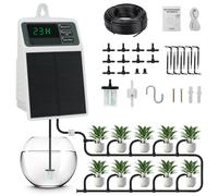 Kit de sistema de riego por goteo automático solar antisifón para 10 plantas en maceta, riego automático durante 15 días, impermeable con pantalla digital, riego automático de plantas, al aire libre