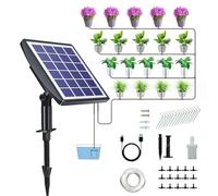 Kit de sistema de riego por goteo automático solar, sistema de riego automático solar para plantas con temporizador ajustable para interior/exterior (admite 15 macetas)