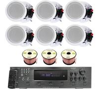 Kit de Sistema estéreo para el hogar, Amplificador Bluetooth de 6 Canales de 6000 vatios con 6 Altavoces de Techo enmarcados de 8 Pulgadas, 300 W Cada uno, Cable de Altavoz de 300 pies y Control