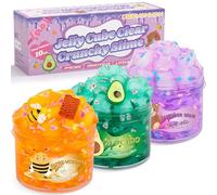 Kit de Slime - 3 Pack Slime Crunchy Claro con Cubos de Gelatina, con Encantos de Aguacate, Panal y Osito Lavanda,Juguetes Antiestrés Lindos y Geniales Ideas de Regalos de Cumpleaños para Niñas y Niños