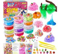 Kit de Slime de 12 Colores DIY Slime Kit, Slime Making Kit para Niñas, Crystal Clear Slime, Glow in The Dark Slime con Complementos Bolas de Espuma, Amuletos, Purpurina, Juguetes de Regalo para Niños