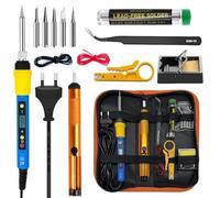 Kit de Soldador, 80W Temperatura Ajustable 180-500℃ Soldador con Interruptor on/off, 8g Alambre de Soldar, 5pcs Puntas, Bomba Desoldadora, Soporte, Pinzas Antiestáticas