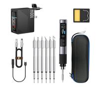Kit de soldador HS-02A de 100W, temperatura ajustable de 100 a 450 °C, pantalla a color IPS HD de 0,96 pulgadas, 6 puntas para reparaciones electrónicas de precisión