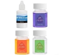 Kit de solución de calibración de medidor de pH con líquido de almacenamiento protector para pruebas precisas en entornos de laboratorio y campo, incluyendo valores de búfer 4.00, 7.00 y 10.01 en