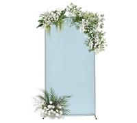 Kit de soporte de arco de boda con diseño de flores para bodas, 1 x 2 x 0,5 m, arco cuadrado de metal con funda de tela, decoración para ceremonias, fiestas (soporte dorado + funda de tela azul)