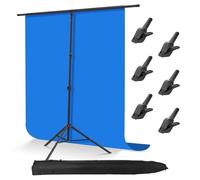 Kit de soporte para telón de fondo en forma de T de 2,6 x 2 m, soporte de trípode de fondo ajustable, barra transversal ultra larga con 6 abrazaderas de resorte, soporte de caída trasera portátil para