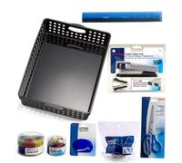 Kit de suministros de oficina Officemate para el hogar: cesta para archivos con grapadora, grapas, tijeras, clips, clips para carpetas y m s, paq