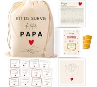 Kit de supervivencia para futuro papá - Caja de regalo de nacimiento - Bolsa de algodón orgánico con tarjetas de rascar y bonos Joker - Ideal para Baby Shower, anuncio de embarazo, Gender Reveal