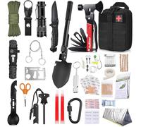 Kit de supervivencia para primeros auxilios con Hacha de Martillo Multifuncional 28 articulos distintos, Kit de Emergencia para Viajar Caminar Acampada Montaña