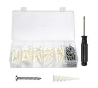 Kit de Tacos para Pladur con Tornillos y Destornillador - 100 Tacos Autoperforantes de Pared Hueca - Tacos Nylon para Aislamiento, Cuadros, Estantes - con Caja Organizadora de Plástico
