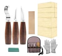 Kit de tala de madera con bloques de madera de tilo, juego de regalo para adultos y niños principiantes, juego de tallado de madera incluye 3 cuchillos de tallado de madera y 8 bloques y guantes para