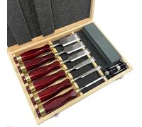 Kit de tallado de madera, juego de cinceles for carpintería de 6 piezas con caja de madera, guía de afilado, piedra de afilar y cuchillas de acero, for carpintero artesano