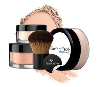 Kit de tamao completo de 4pc (Bisque Pink) Capacidad mineral Matte Matte Translucente Fundacin suelta + Cepillo Kabuki + Corredor + Polvo de ajuste