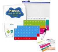Kit de tarjetas fonéticas magnéticas: carpeta formación palabras de 142 piezas con fichas de letras y pizarra borrado en seco; juego educativo ortografía y lectura para la alfabetización (1pc)