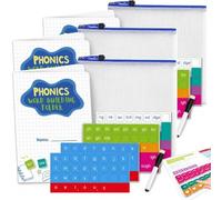 Kit de tarjetas fonéticas magnéticas: carpeta formación palabras de 142 piezas con fichas de letras y pizarra borrado en seco; juego educativo ortografía y lectura para la alfabetización (3pc)