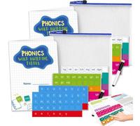 Kit de tarjetas fonéticas magnéticas: carpeta formación palabras de 142 piezas con fichas de letras y pizarra borrado en seco; juego educativo ortografía y lectura para la alfabetización (2pc)