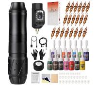 Kit de tatuaje Pistola de tatuaje Máquina de tatuaje rotativa inalámbrica con batería de 1600 mAh Fuente de alimentación Cartucho completo de 20 piezas 14 tintas EM155TI201EN02-1
