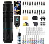 Kit de tatuaje POSEIDON, bolígrafo inalámbrico con batería de larga duración y kit de inicio completo | Máquina de tatuaje inalámbrica para principiantes | Incluye 20 agujas, tintas, piel de