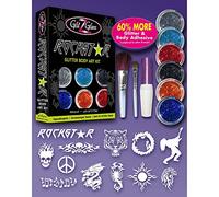 Kit de tatuajes de brillantina - "ROCKSTAR" con 6 brillantinas grandes y 12 plantillas reutilizables para tatuajes temporales.