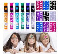 Kit de Tatuajes Temporales,con 6pcs Rotuladores Tatuajes Temporales Niños + 10 Tatuajes Plantillas,Tattoo Purpurina Niñas,Tatuajes Temporales Niñas Purpurina,Rotulador Tatuaje