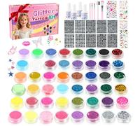 Kit de Tatuajes Temporales para Niñas, 48 Colores Brillo con 540 Plantillas, 5 Pinceles, 4 Pegamentos, Tatuajes Niños para Fiestas, Carnaval, Cumpleaños, Halloween, Navidad