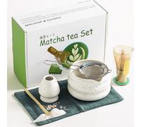 Kit de Té Matcha Completo - Set de Matcha Japonés Tradicional con Cuenco de Cerámica, Batidor de Bambú Chasen, Cuchara y Accesorios de Ceremonia del Té - Cofre de Regalo Elegante