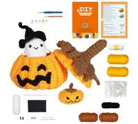 Kit de tejido de crochet de Halloween Peluces de crochet de calabaza para principiantes con un conjunto acrílico completo para regalos que mejoran las habilidades de elaboración, peluches