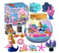 Kit de terrario para niñas, terrario con luz LED con control remoto, tema del mundo subacuático, juego de artes y manualidades, acuario educativo de criaturas marinas de 4 a 12 años, aprendizaje