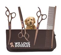 Kit de tijeras de aseo para perros, las mejores herramientas para Goldendoodles, caniches y garabatos - Tijeras rectas, curvas y adelgazantes, kit de aseo dorado para garabatos - Acero de grado