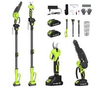 Kit de Tijeras de Podar Telescópicas y Motosierra Telescópica a Batería, 4 en 1 Podadora Electrica Herramientas de Jardín con Motorm 550 W, 2*4000 mAh Baterías, 4 Cadenas para Jardines Arbusto y Ramas