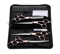 Kit de tijeras para peluquería canina, 4 piezas Tijeras para mascotas con dorado profesional para peluquería para peluquería de mascotas, con peine/aceite lubricante/paño de limpieza/bolsa de PU