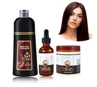 Kit de Tinte para Cabello Marrón: Champú Teñedor 500ml + Acondicionador con Aceite de Batana 50ml + Mascarilla Capilar 300g, Champú Anti-Canoso, Conjunto de Cuidado Capilar Unisex
