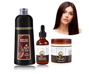 Kit de Tinte para Cabello Marrón: Champú Teñedor 500ml + Acondicionador con Aceite de Batana 50ml + Mascarilla Capilar 300g, Champú Anti-Canoso, Conjunto de Cuidado Capilar Unisex