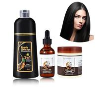 Kit de Tinte para Cabello Negro: Champú Teñedor 500ml + Acondicionador con Aceite de Batana 50ml + Mascarilla Capilar 300g, Champú Anti-Canoso, Conjunto de Cuidado Capilar Unisex