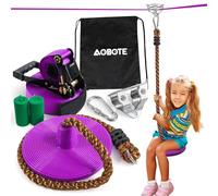 Kit de tirolina para niños y adolescentes, polea de acero inoxidable, línea de suspensión de 57 pies con tirolesa, líneas de cremallera para patio trasero, kit de tirolesa con columpio de cuerda de